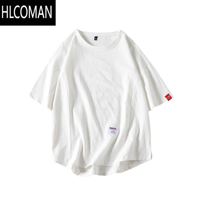 HLCOMAN棉麻短袖t恤男装夏季半袖宽松上衣服休闲潮流大码亚麻薄款体恤衫图片