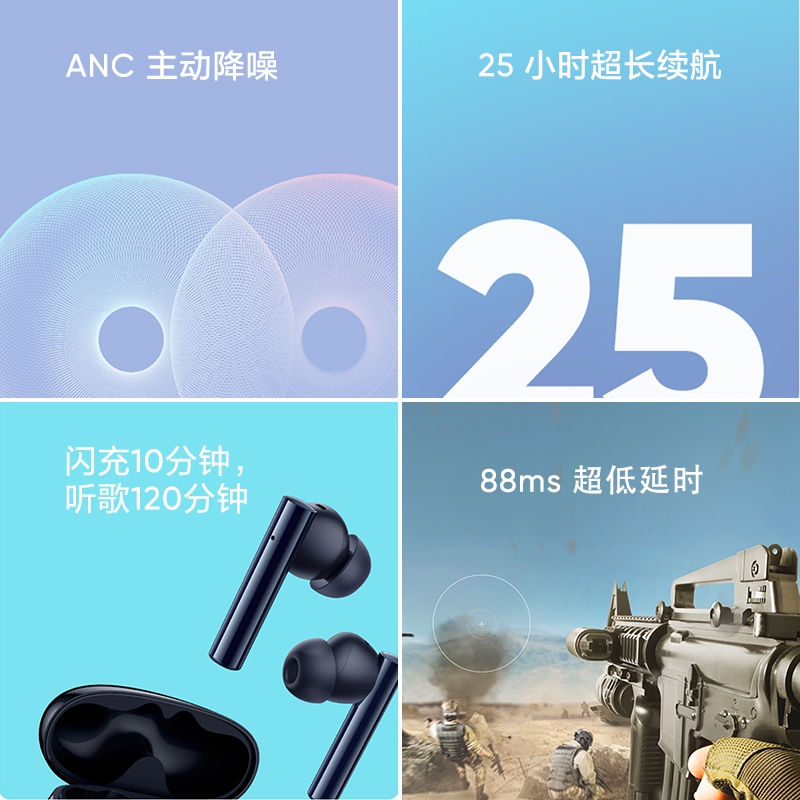 [新色上市]realme真我Buds Air 2 降噪蓝牙耳机 黑薄荷 OPPO提供售后支持