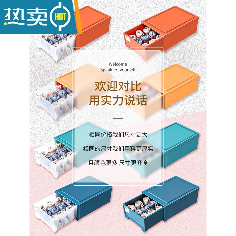 敬平内衣收纳盒抽屉式塑料内裤袜子收纳器文胸整理箱衣柜分格三合一高清大图