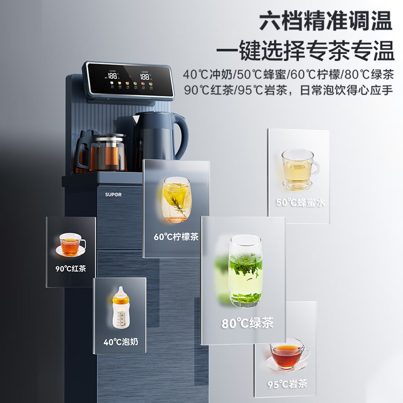 苏泊尔(SUPOR)茶吧机 家用语音高端饮水机 遥控智能下置水桶全自动控温立式多功能泡茶机SW-CBJ23C[冷热款]高清大图