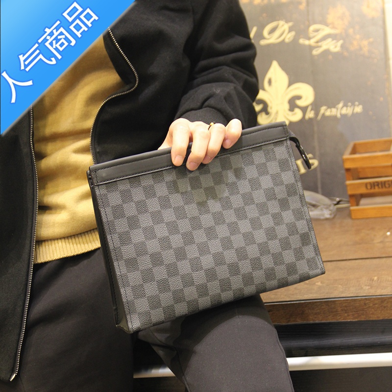 封后手拿包手包2022新款时尚潮流男包格子休闲商务公文包文件包信封包
