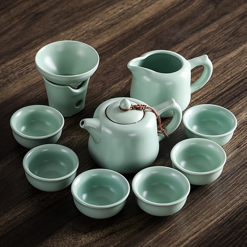 10头汝窑古典茶具开片汝窑茶具套装陶瓷功夫茶具套装冰裂盖碗家用茶壶