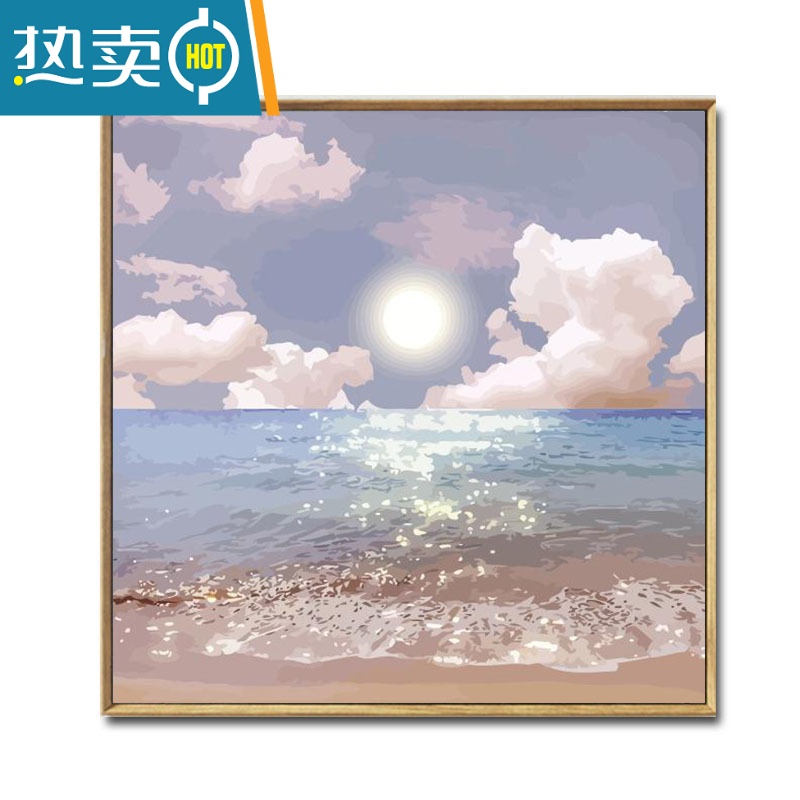 敬平ins风阳光大海diy数字油画手绘填充丙烯颜料油彩画风景装饰画装饰画 ly5193 定制图片联系客服加外框+内框+画布+颜料+画笔+配
