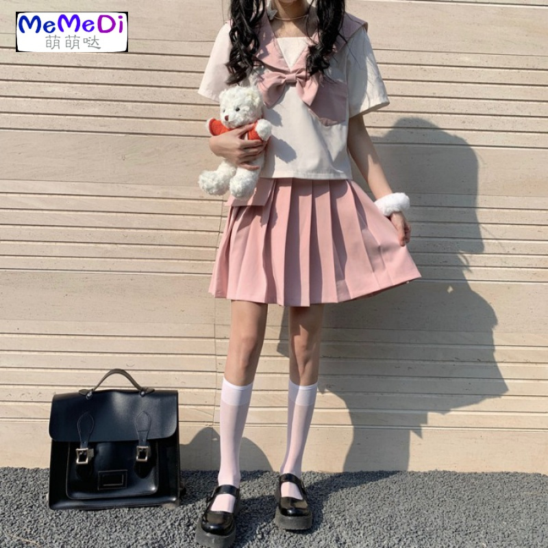 夏季系可粉色jk套装服裙少女学风女软妹两件套学生百褶裙