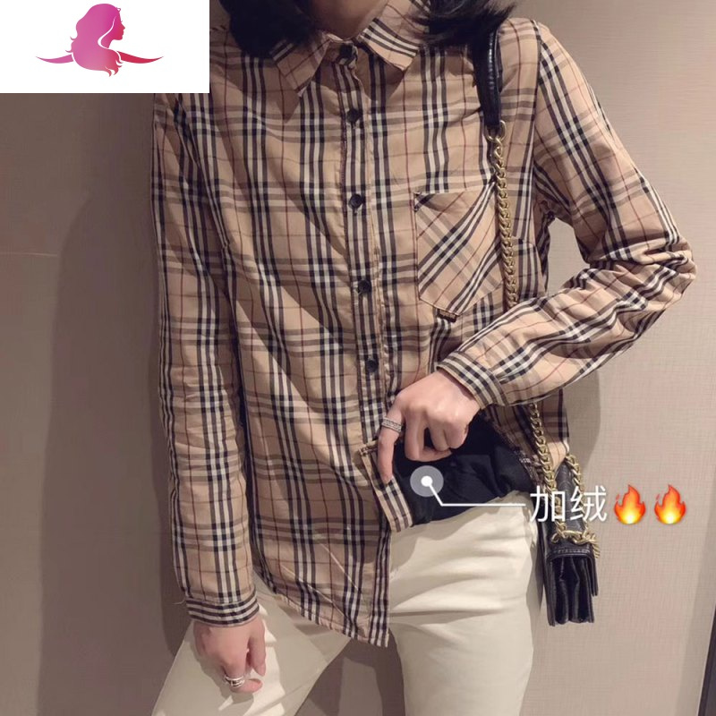 艳如飞欧洲站2020秋冬新款经典格子衬衫女宽松复古百搭加绒加厚长袖衬衣衬衫