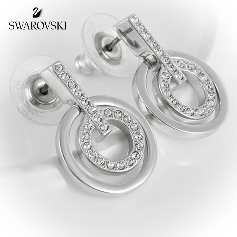 [直营]施华洛世奇(SWAROVSKI) CIRCLE 典雅双环穿孔 耳环 耳饰 欧美风格 人造水晶 送恋人 女士