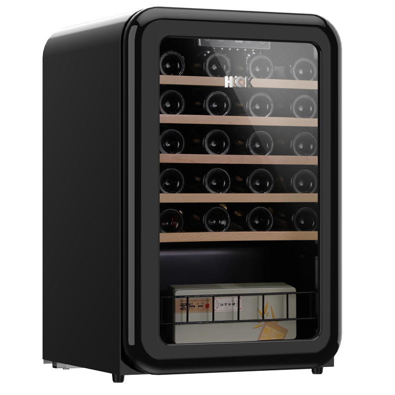 hck哈士奇130rda复古红酒柜49瓶恒温进口家用嵌入式小型冰吧冰箱红色