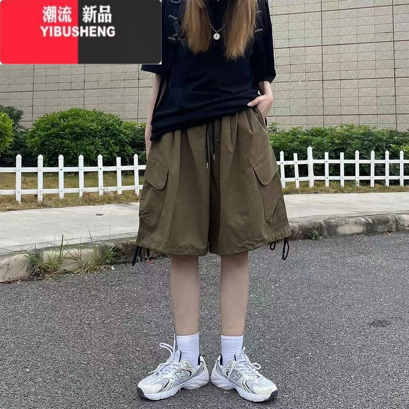 YIBUSHENG季大码300斤胖mm薄款宽松休闲显瘦工装短裤女高腰复古休闲裤潮