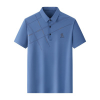 polo衫男冰丝短袖商务休闲翻领T恤衫中年男士薄款爸爸装夏季男装_143 L 深蓝