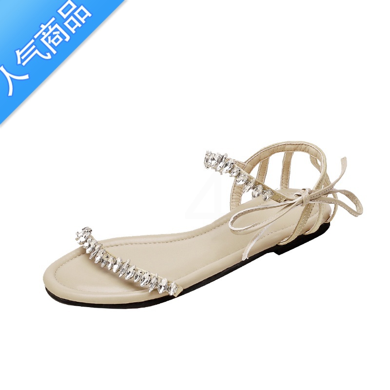 SUNTEK法式小众高级感不灵不灵的凉鞋女款夏季水钻仙女风平底配裙子的配高清大图