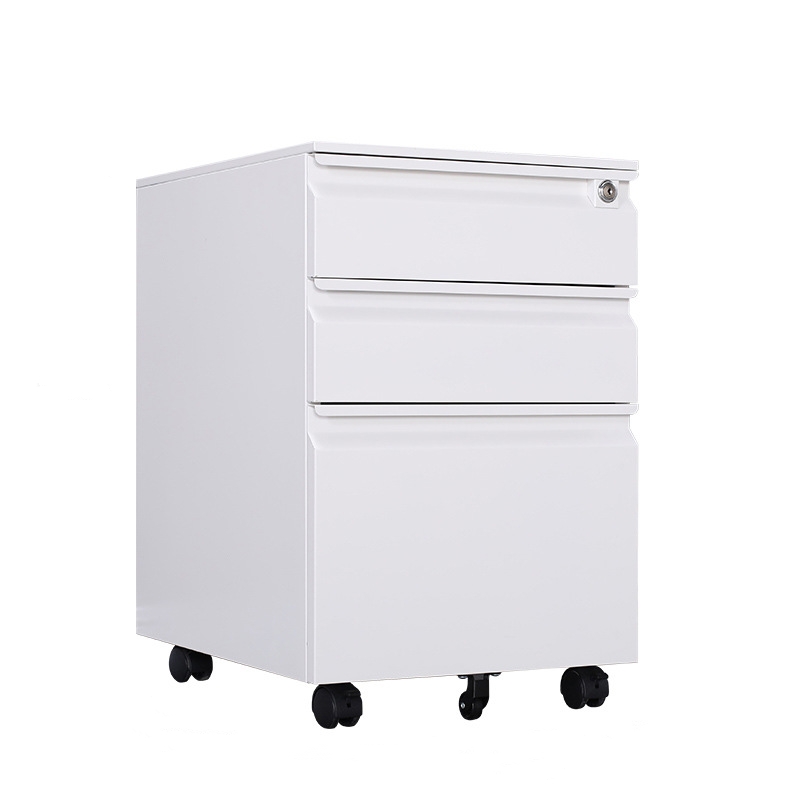 锦北 活动柜矮柜储物柜文件柜资料柜挂劳柜带锁带轮小柜珍珠白鹅颈拉手