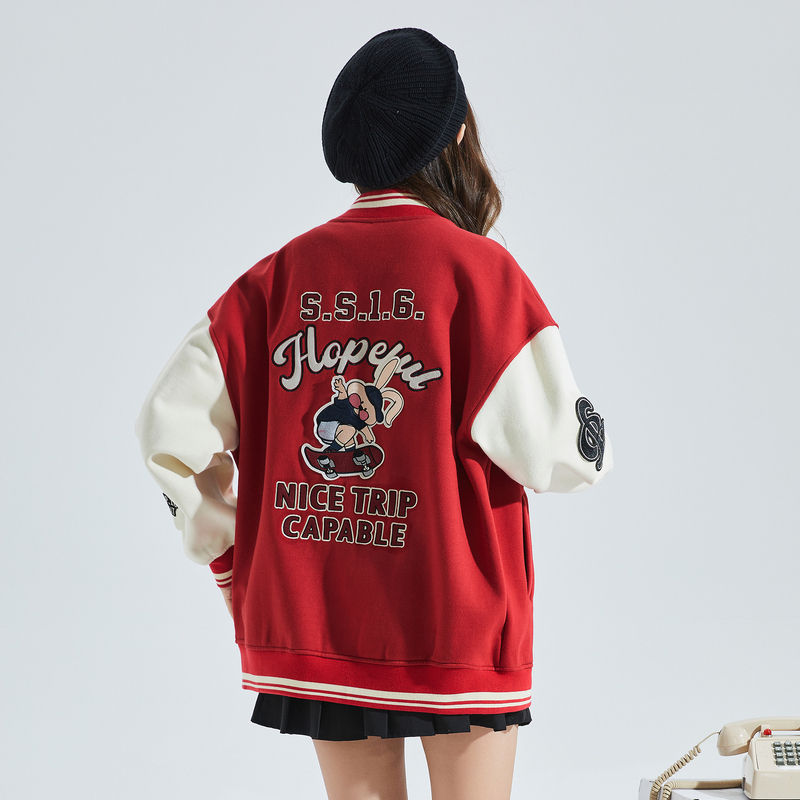 唐狮2023春款上衣棒球服女春秋新款红色美式街头复古独特外套_827 M 印度红现货