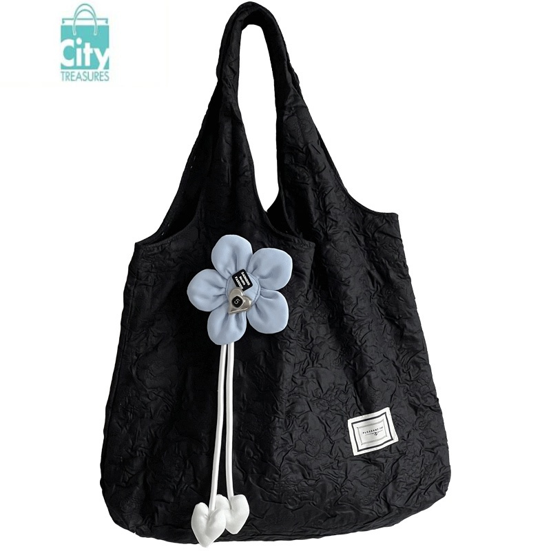 原创自制浮雕小清新单肩托特包休闲褶皱ins文艺简约时尚帆布包女