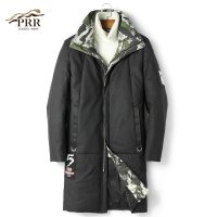 真皮羽绒服中长款男士海宁牛皮皮衣2018新款迷彩风衣修身冬季外套