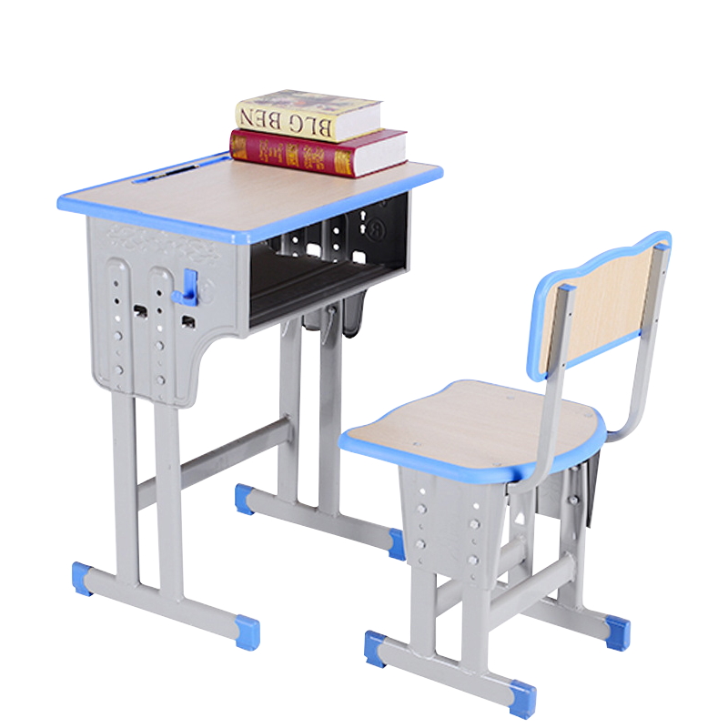 文灵中小学生课桌椅学校培训班辅导班课桌升降儿童书桌学习课桌椅套装 单人包边双柱双联靠背款
