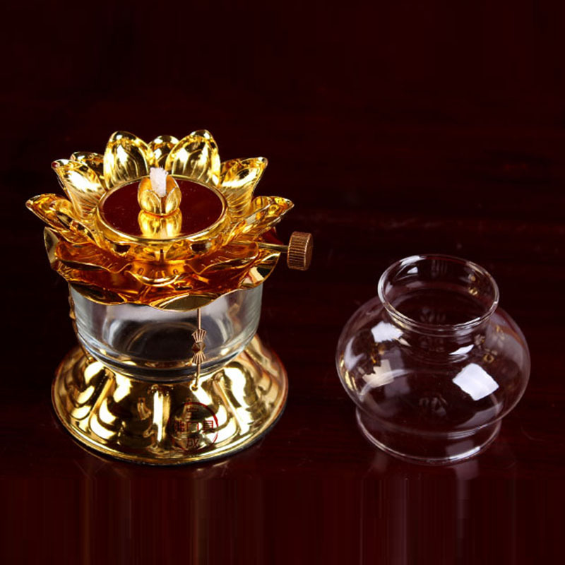 铜合金莲花酥油灯佛灯防风供灯佛教用品佛前长明灯莲花灯1个装