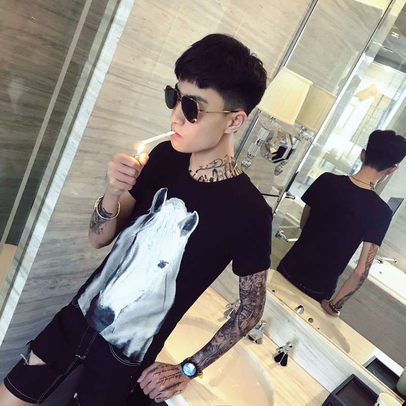 短袖T恤衫男士夏款2018新款个性圆领体恤韩版时尚青少年男装衣服
