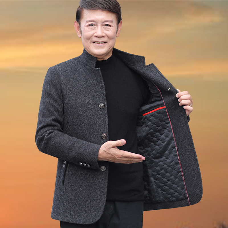NEW LAKE爸爸秋装毛呢外套装男土老人老爸中老年人秋冬装爷爷呢子夹克加厚夹克