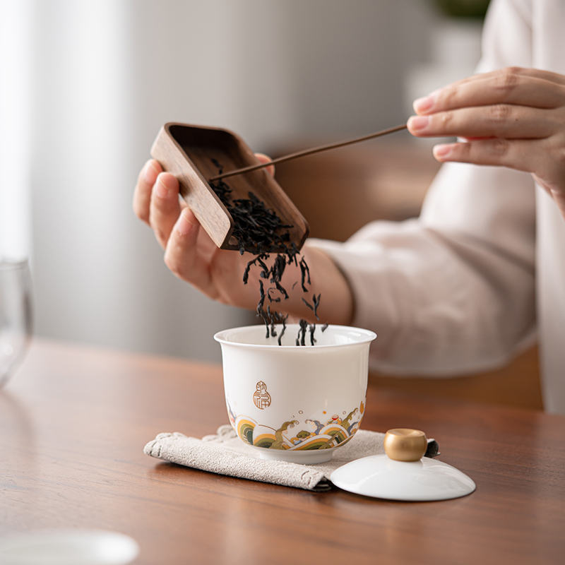 苏氏陶瓷(SUSHI CERAMICS)国潮海水无涯羊脂玉功夫旅行便捷快客茶具高清大图