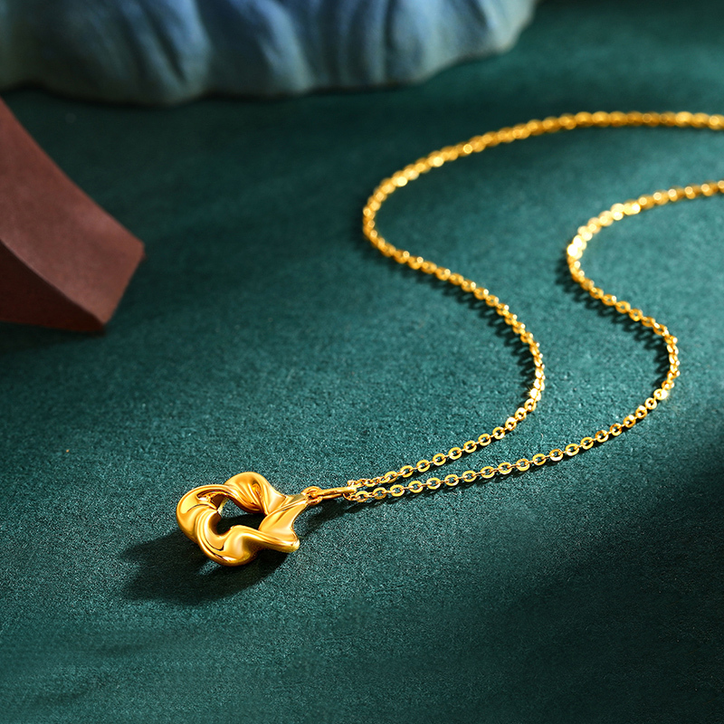 梦金园桃花黄金吊坠镂空几何花朵足金吊坠优雅花儿硬金坠子女士配银链