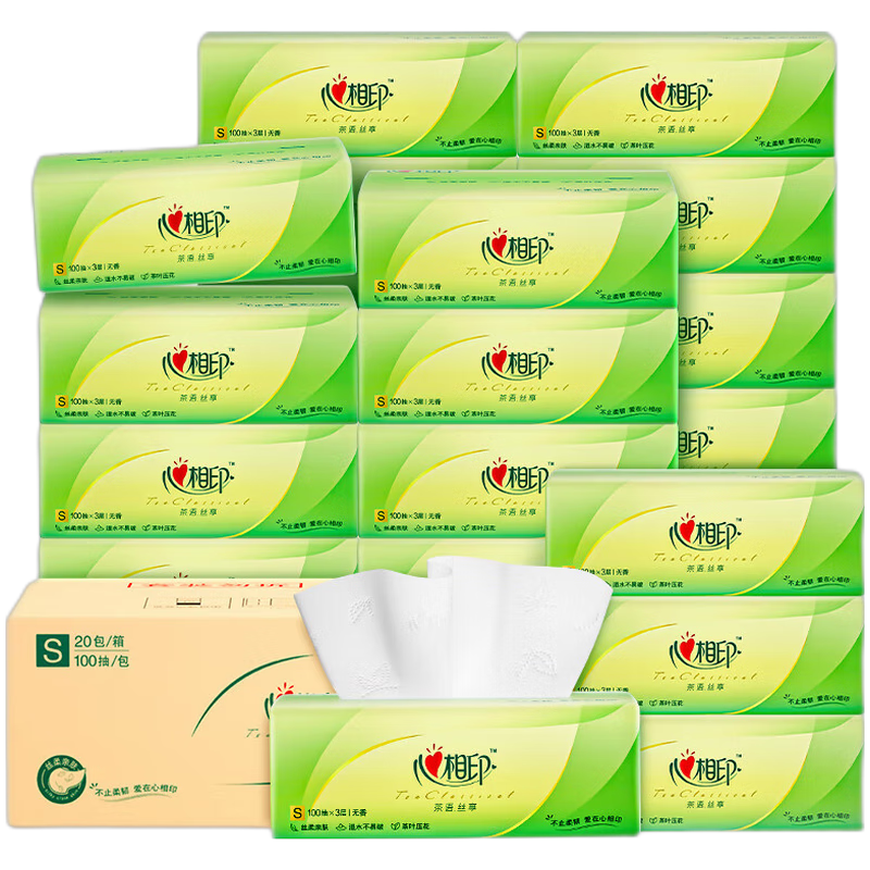 心相印(Mind Act Upon Mind) DT15100 三层抽纸 132×190mm 100抽×20包 家用面巾