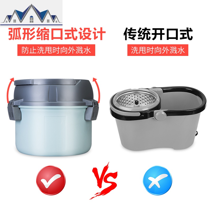 单桶手压式甩干拖把双驱动旋转拖把不锈钢杆金属篮多头 三维工匠高清大图