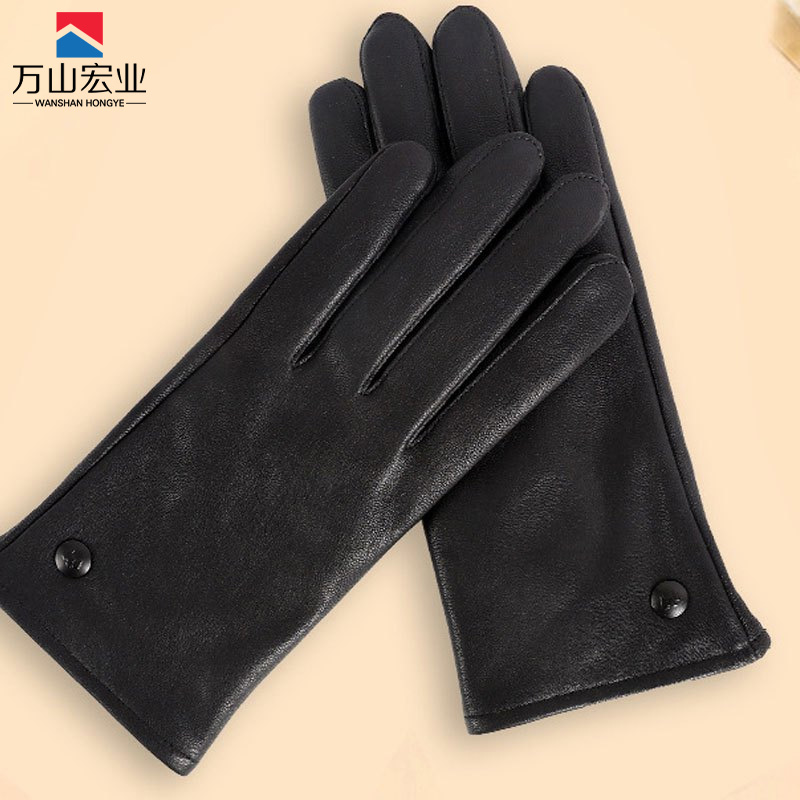 万山宏业 触屏加绒女士羊皮手套WD18T/副高清大图