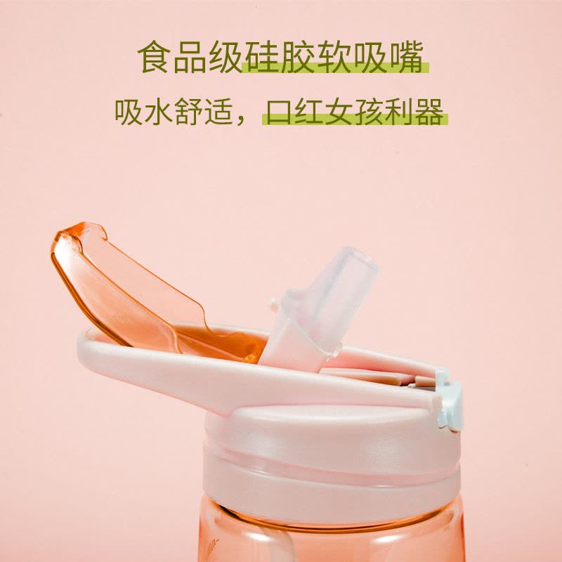 家柏饰(CORATED)吸管杯大人水杯风成年少女杯子便携产妇孕妇塑料杯 曲面-豆绿-650ML[收藏加购送杯刷]图片