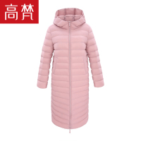高梵GOLDFARM冬季新款连帽轻薄长款羽绒服女韩版时尚纯色休闲外套女士