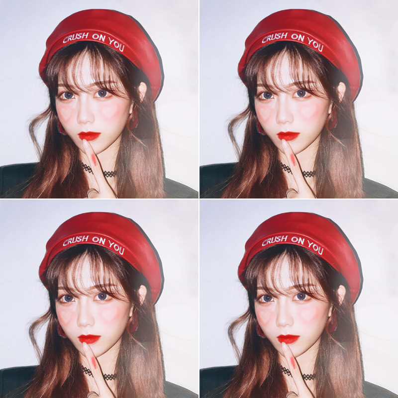 盛世尼曼红色贝雷帽女春秋英伦复古pu皮画家帽子女夏韩版潮蓓蕾帽抖音