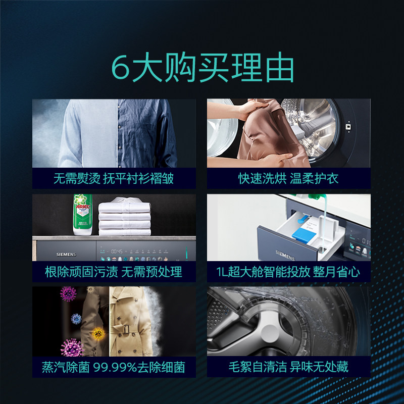 西门子小幸熨洗干一体机WN54K7G10W 湖蕴蓝 蒸汽除皱 深层净洗高清大图