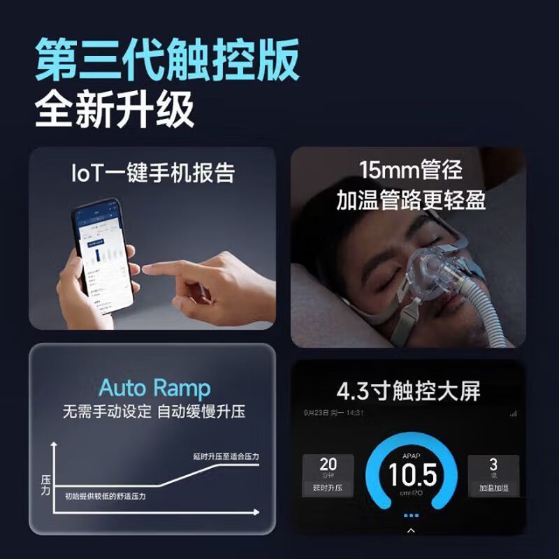鱼跃(yuwell)*呼吸机YH680D家用全自动睡眠暂停综合征止鼾器打鼾打呼噜无创家用全自动睡眠暂停综合征止鼾高清大图