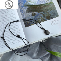 JiMi麦仙草莓晶银曜石情侣水晶项链男女可爱福猫咪闺蜜甜酷锁骨链礼物 黑色福猫