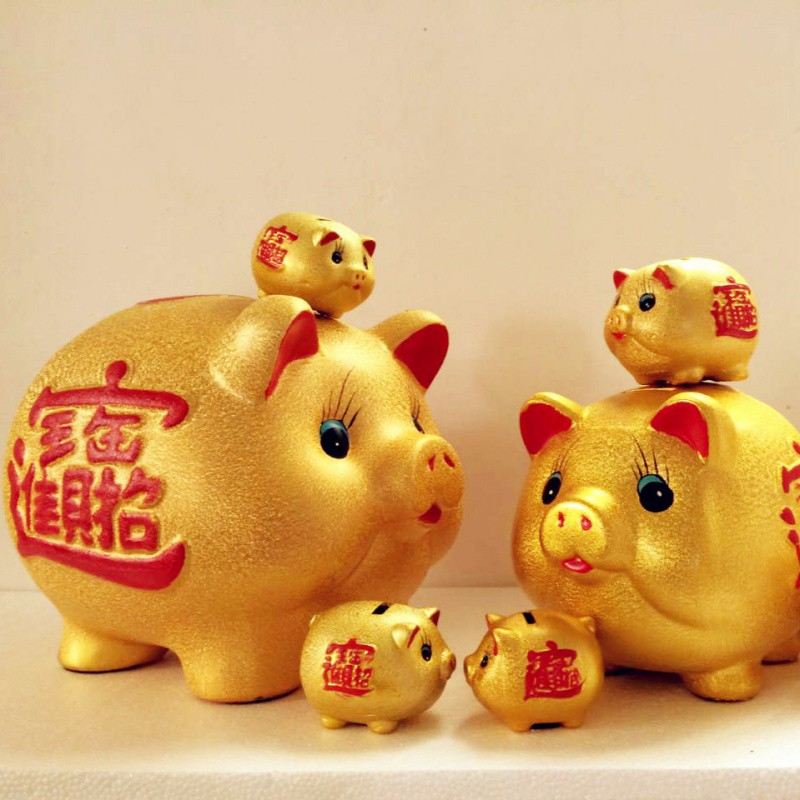 陶瓷金猪硬币纸币存钱罐储蓄罐储钱罐儿童小猪创意不可取超大容量 三维工匠 单猪24厘米[可取]送烫金垫高清大图
