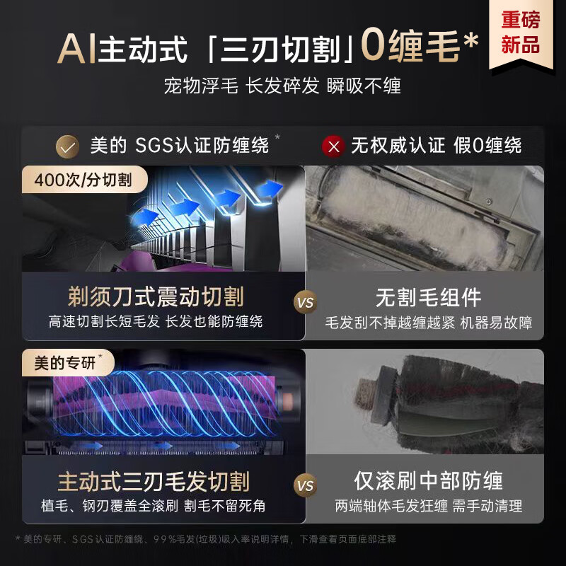 美的(Midea)扫地机灵眸V15Pro扫地机器人炭灰色扫拖洗烘一体全自动柔性机械臂毛发克星 上下水版高清大图