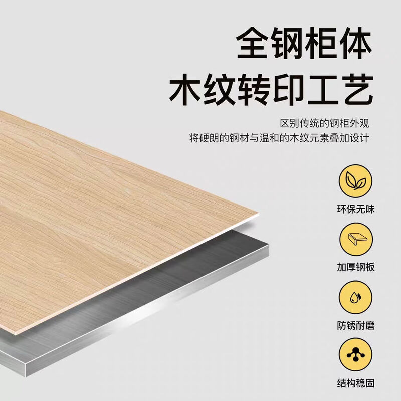 晋舰钢制仿木纹转印更衣柜员工宿舍铁皮衣柜鞋柜办公室储物柜二门A款高清大图