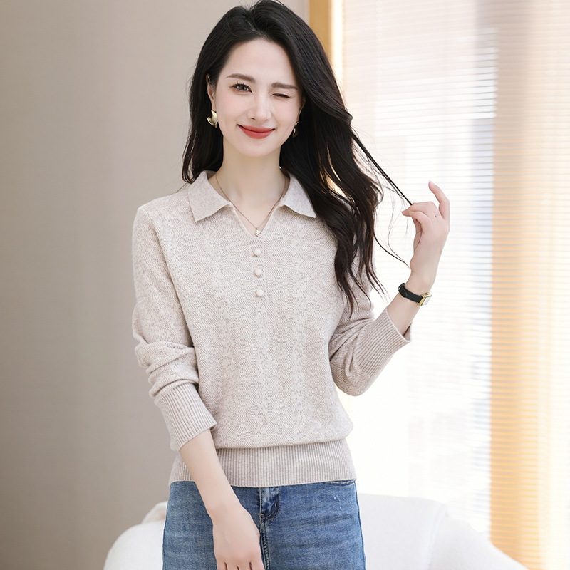 妈妈装针织衫上衣女40-50-60岁新款翻领中老年女装春秋新款毛线衫