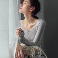 俞兆林 秋冬新款蝴蝶结保暖内衣女套装修身V领蕾丝打底秋衣秋裤套装