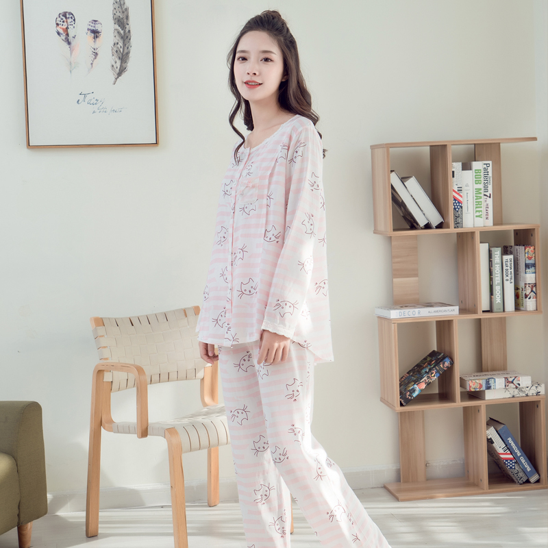 贝吻妈咪 孕妇月子服夏薄款家居服产后喂奶衣棉哺乳衣套装B7080