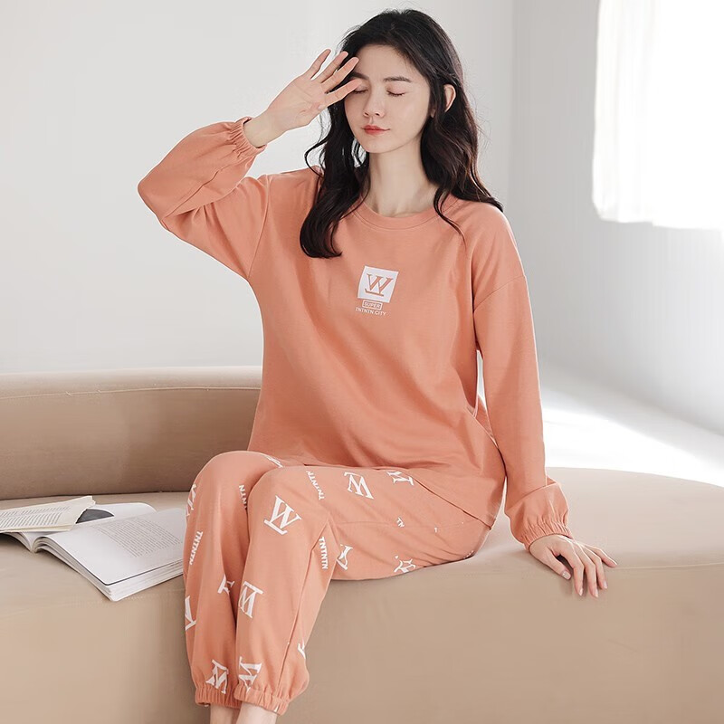 浪莎纯棉长袖睡衣女春秋款可外穿套头女士家居服两件套高清大图