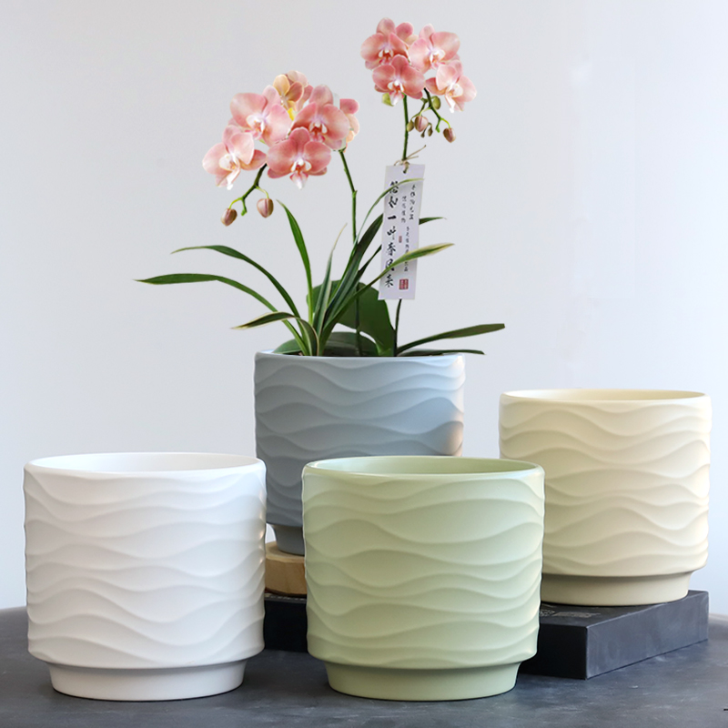 [补贴10%]北欧简约花盆陶瓷家用带托蝴蝶兰专用ins风虎皮兰多肉绿植盆清仓
