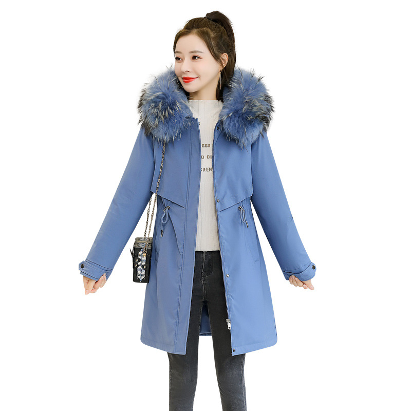 女派克服秋冬新款羽绒棉衣修身女式大毛领连帽棉服女外套高清大图