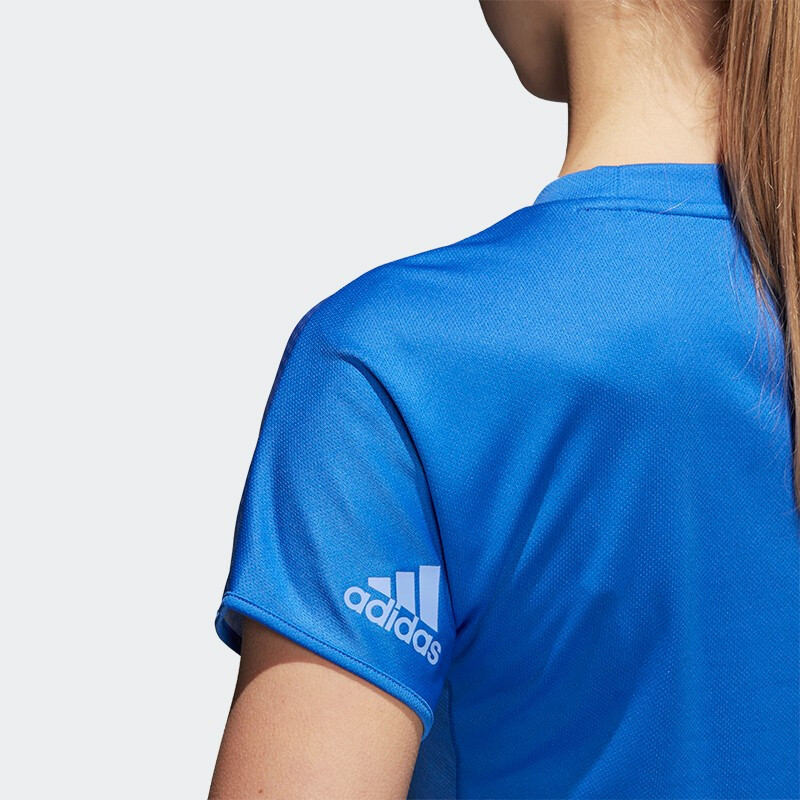 阿迪达斯 (adidas)羽毛球短袖女款圆领T恤休闲运动短袖针织速干透气春夏 女款蓝色CF4820 (S-XXL)