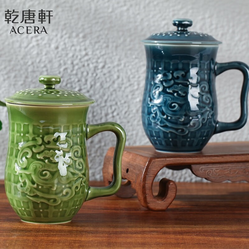 乾唐轩 活瓷杯 便携水杯陶瓷杯子 宝石蓝 势在必得礼盒 双层随手杯 白色高清大图