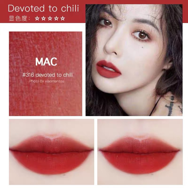 MAC316魅可口红chili小辣椒Lisa色泫雅色devoted to chili 316#泫雅色高清大图
