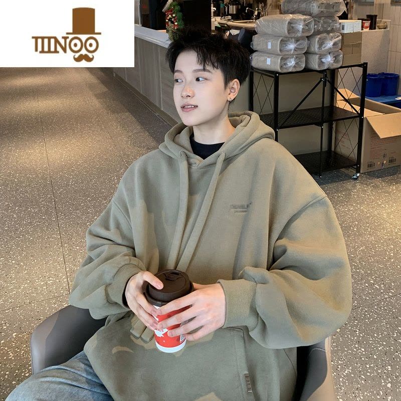 YANXU320g连帽卫衣男2023新款上衣日系潮牌男生宽松帽衫外套图片