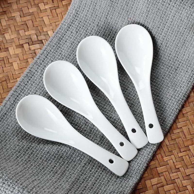 陶瓷汤碗饭勺餐厅饭店大排档骨瓷大小勺平底白勺子6支装