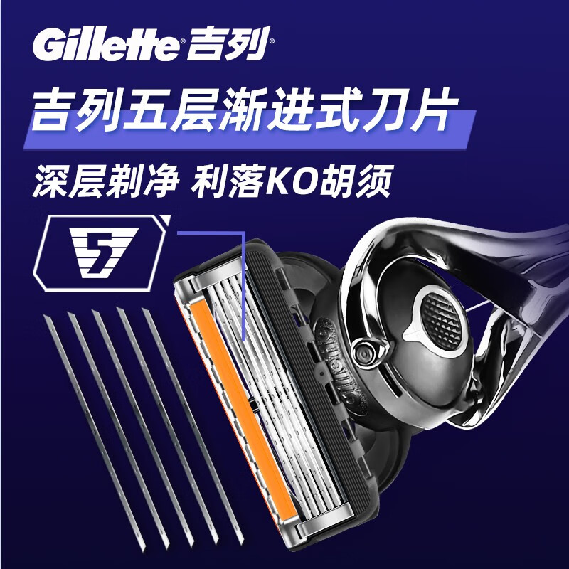 吉列(GILLETTE) 剃须刀手动 锋隐5致顺 1刀架9刀头5层刀片 刮胡刀手动高清大图