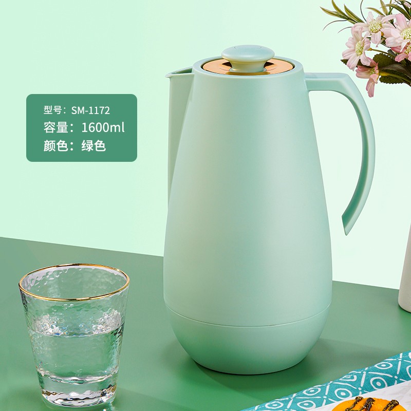 清水保温水壶玻璃内胆大容量家用保温壶热水瓶 1.6L 绿色 SM-1172-160