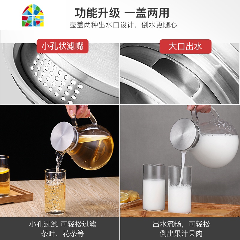 冷水壶玻璃可高温凉水杯大容量家用加厚耐热防爆茶壶水瓶扎壶套装 FENGHOU 2升单壶加厚款凉水壶高清大图